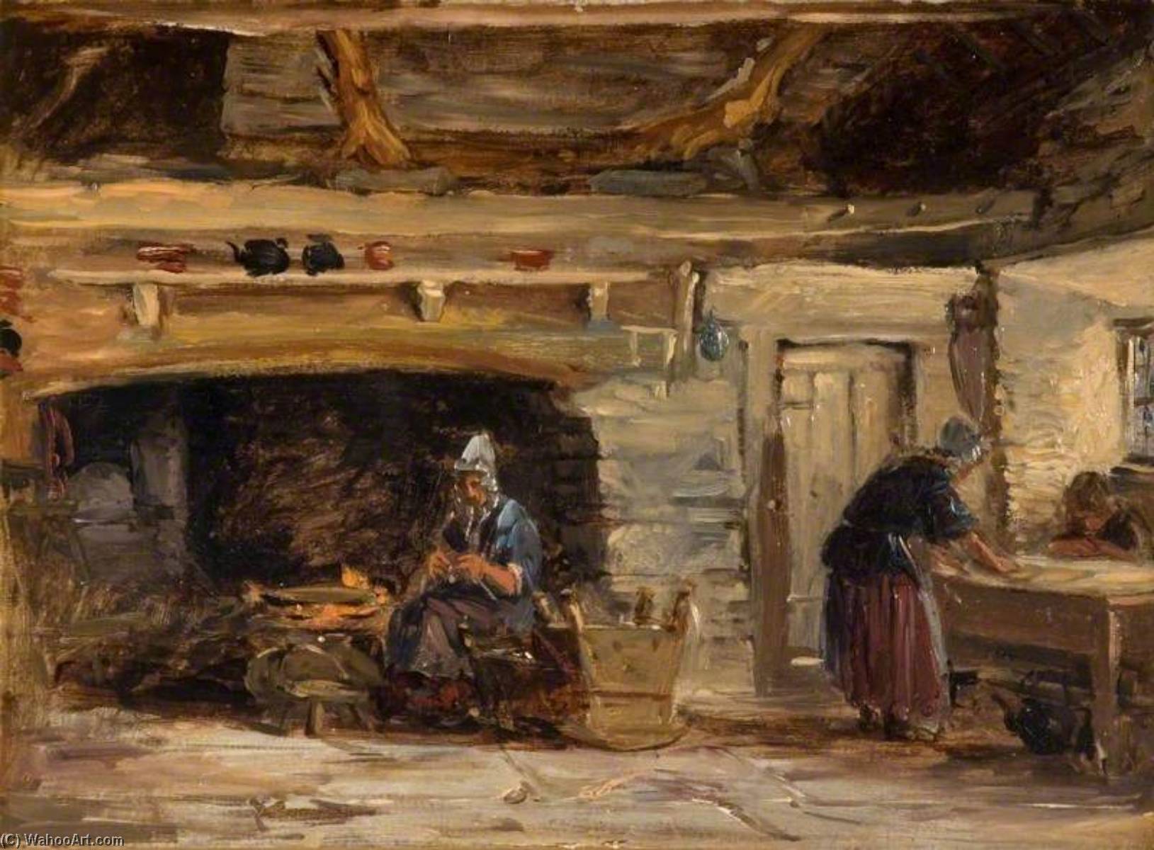 Wikioo.org - The Encyclopedia of Fine Arts - Painting, Artwork by David Cox The Elder - Cottage Interior, Trossavon near Betws y Coed