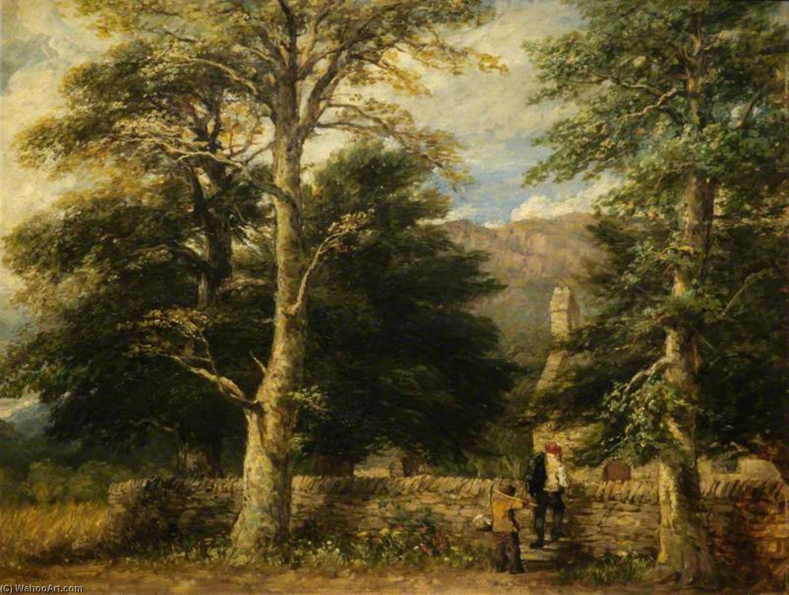 Wikioo.org - The Encyclopedia of Fine Arts - Painting, Artwork by David Cox The Elder - The Church at Betws y Coed, Snowdonia