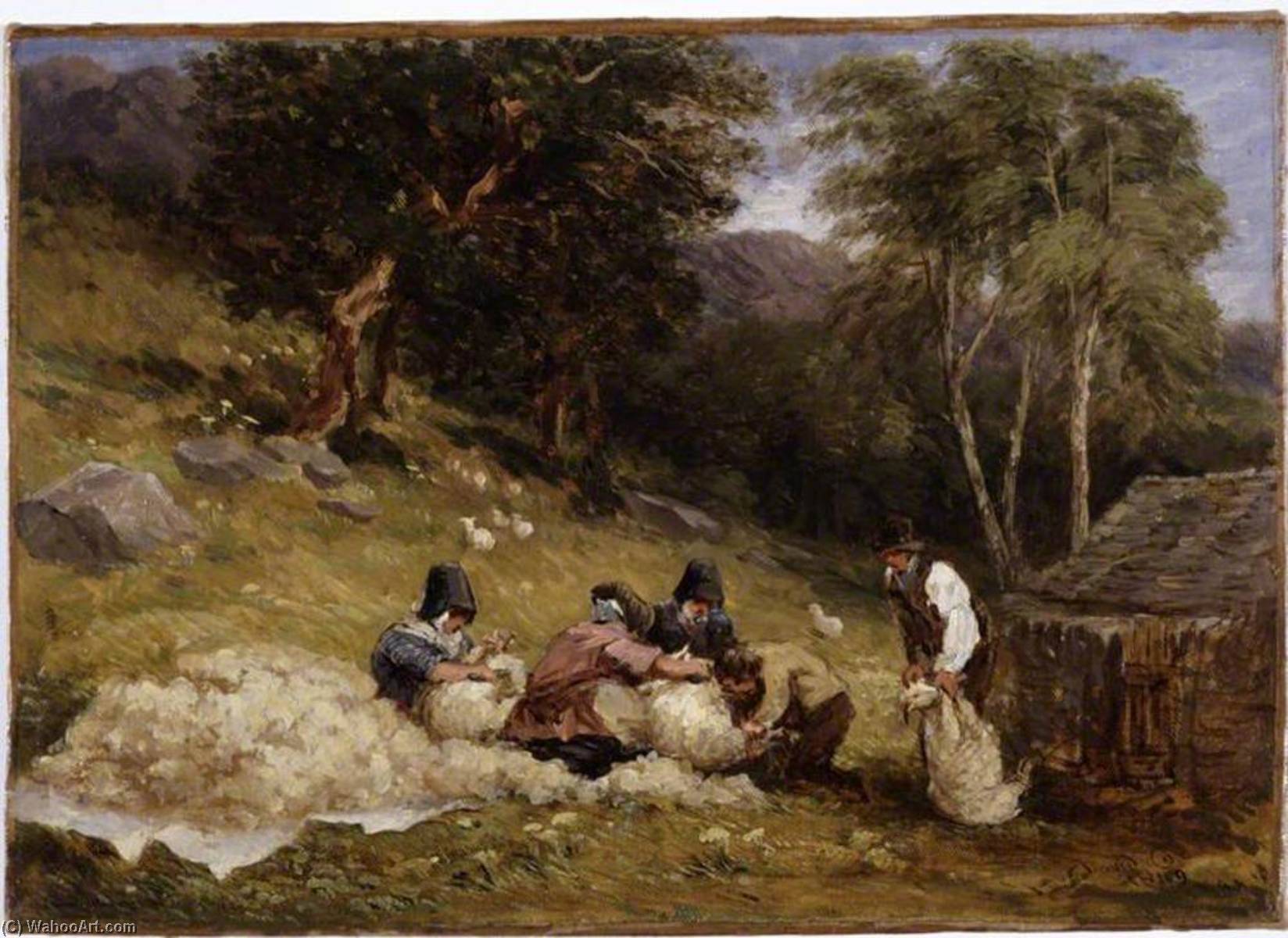 Wikioo.org - The Encyclopedia of Fine Arts - Painting, Artwork by David Cox The Elder - Sheep Shearing