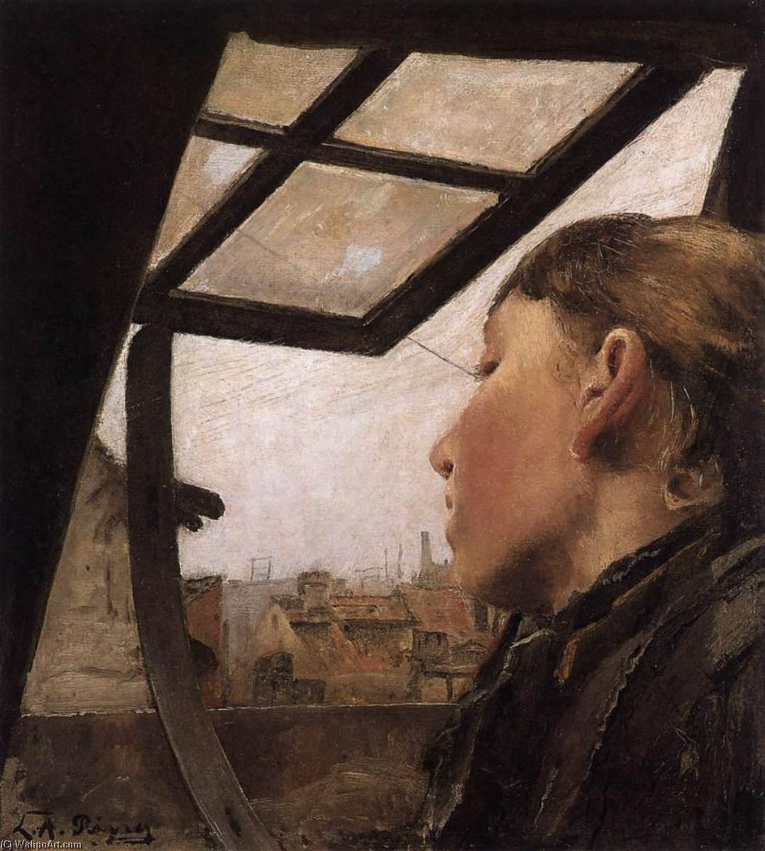 Wikioo.org - The Encyclopedia of Fine Arts - Painting, Artwork by Laurits Andersen Ring - Girl Looking out of a Skylight