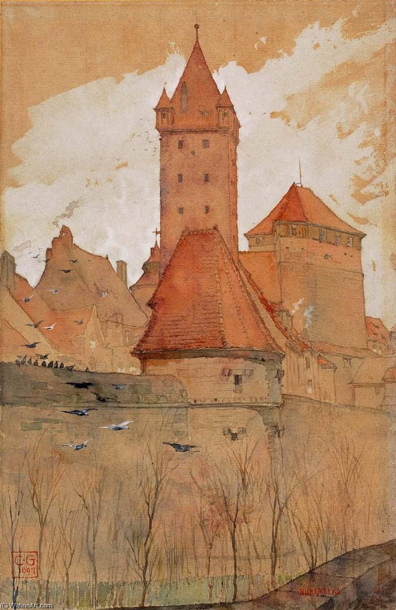 Wikioo.org - The Encyclopedia of Fine Arts - Painting, Artwork by Cass Gilbert - Towers from the City Wall, Nuremberg
