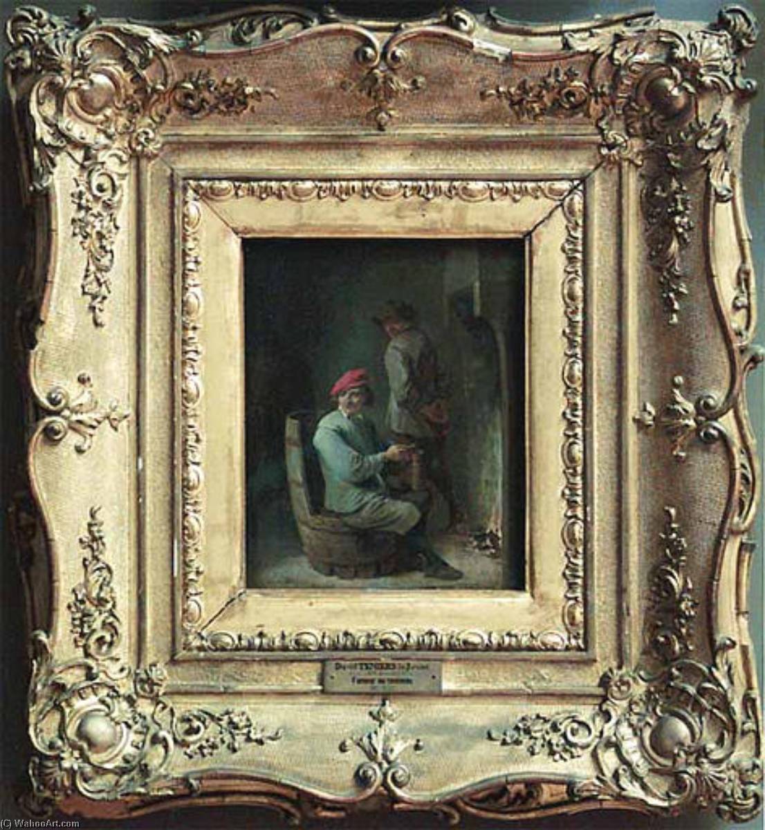 WikiOO.org - Енциклопедия за изящни изкуства - Живопис, Произведения на изкуството David Teniers Ii Le Jeune - Tabagie.Fumeur au tonneau