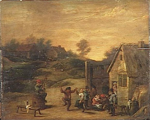 Wikioo.org - The Encyclopedia of Fine Arts - Painting, Artwork by David Teniers Ii Le Jeune - DANSE EN PLEIN AIR AU SON DE LA CORNEMUSE