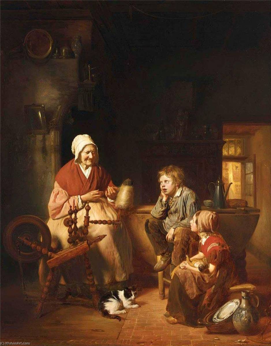 Wikioo.org - The Encyclopedia of Fine Arts - Painting, Artwork by Josephus Laurentius Dyckmans - Grandmother's Stories