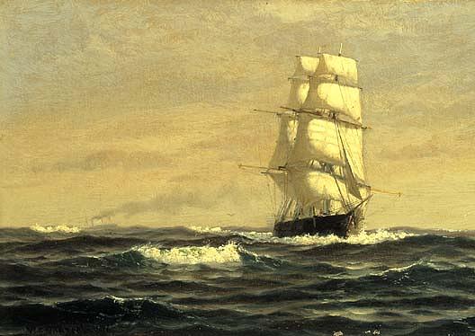Wikioo.org - The Encyclopedia of Fine Arts - Painting, Artwork by William Edward Norton - Sailing Ship off Coast of Maine, (painting)