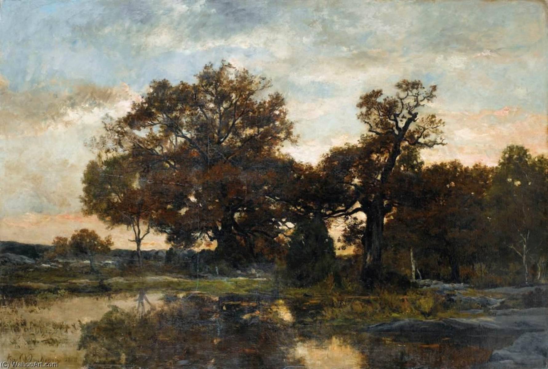 Wikioo.org - The Encyclopedia of Fine Arts - Painting, Artwork by Karl Daubigny - Landscape with River, Sunset
