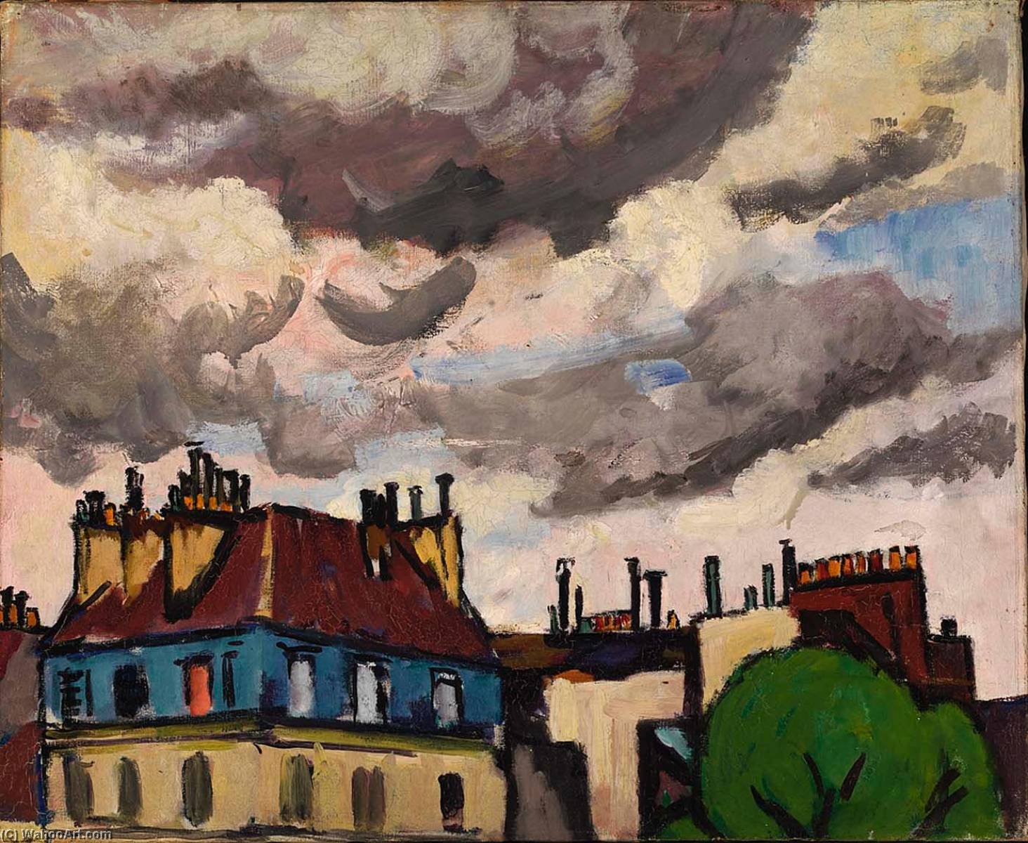 Wikioo.org - The Encyclopedia of Fine Arts - Painting, Artwork by Henry Lyman Saÿen - Rooftops and Clouds, Paris