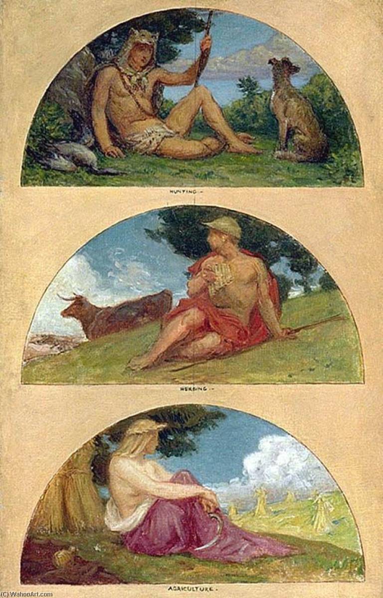Wikioo.org - The Encyclopedia of Fine Arts - Painting, Artwork by Kenyon Cox - The Progress of Civilization Hunting, Herding, Agriculture (mural study, State Capitol, Des Moines, Iowa)