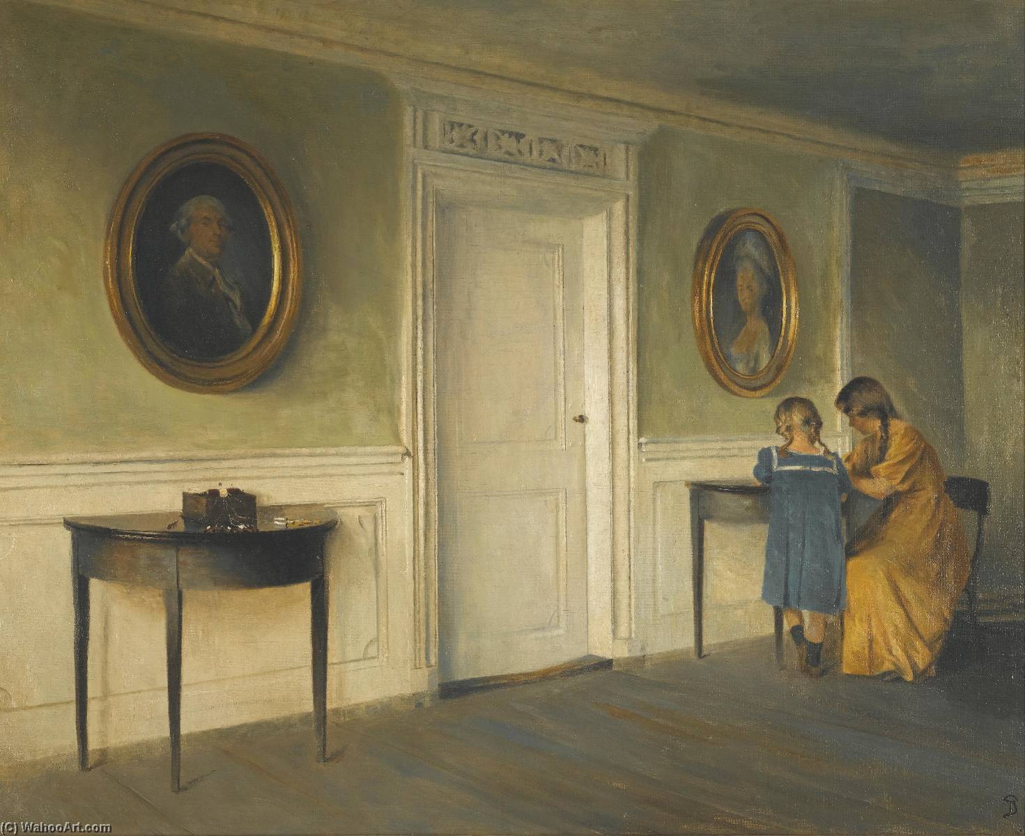 Wikioo.org – L'Encyclopédie des Beaux Arts - Peinture, Oeuvre de Peder Ilsted - Les filles de l artiste dans  une  espace intérieur