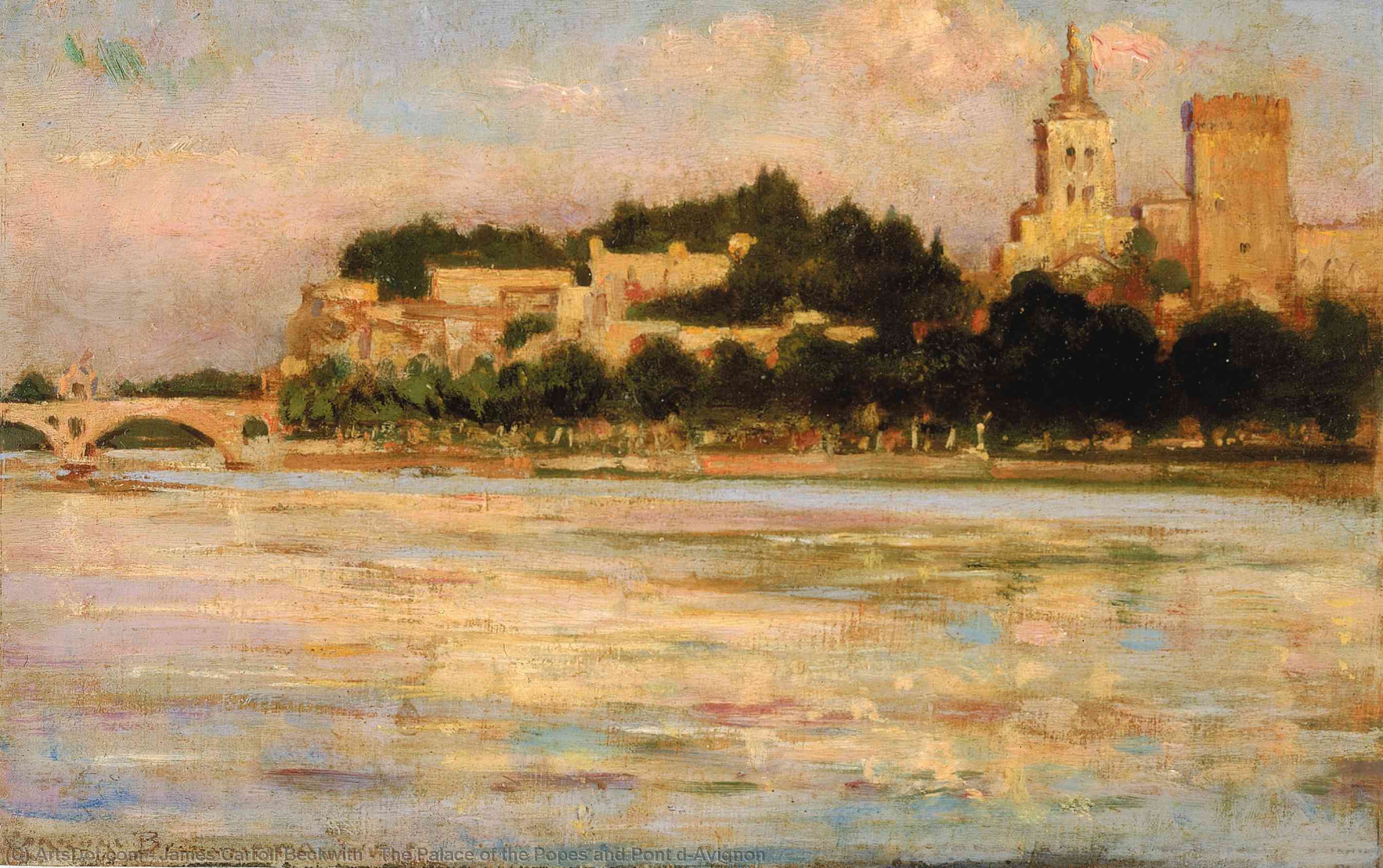 WikiOO.org – 美術百科全書 - 繪畫，作品 James Carroll Beckwith - 教皇的宫殿和Pont d Avignon桥