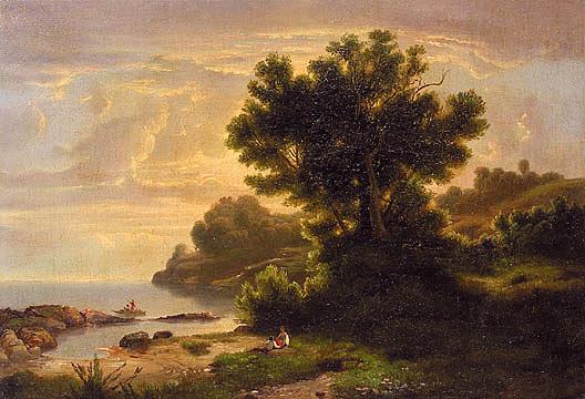 WikiOO.org - 百科事典 - 絵画、アートワーク Robert Seldon Duncanson - と風景 家族  で  湖  絵画