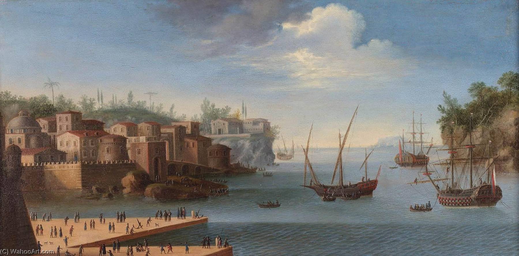 Wikioo.org - The Encyclopedia of Fine Arts - Painting, Artwork by Orazio Grevenbroeck - Mediterranean Harbour