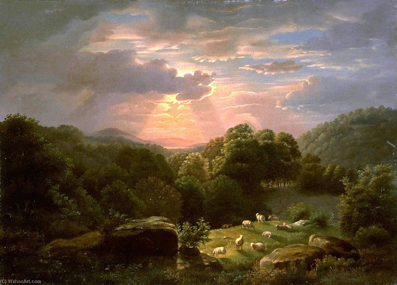 Wikioo.org – L'Enciclopedia delle Belle Arti - Pittura, Opere di Robert Seldon Duncanson - paesaggio con pecore