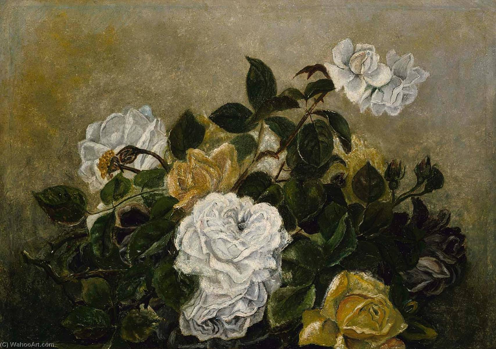 Wikioo.org - The Encyclopedia of Fine Arts - Painting, Artwork by Robert Seldon Duncanson - Roses Fancy Still Life, Still Life with Roses