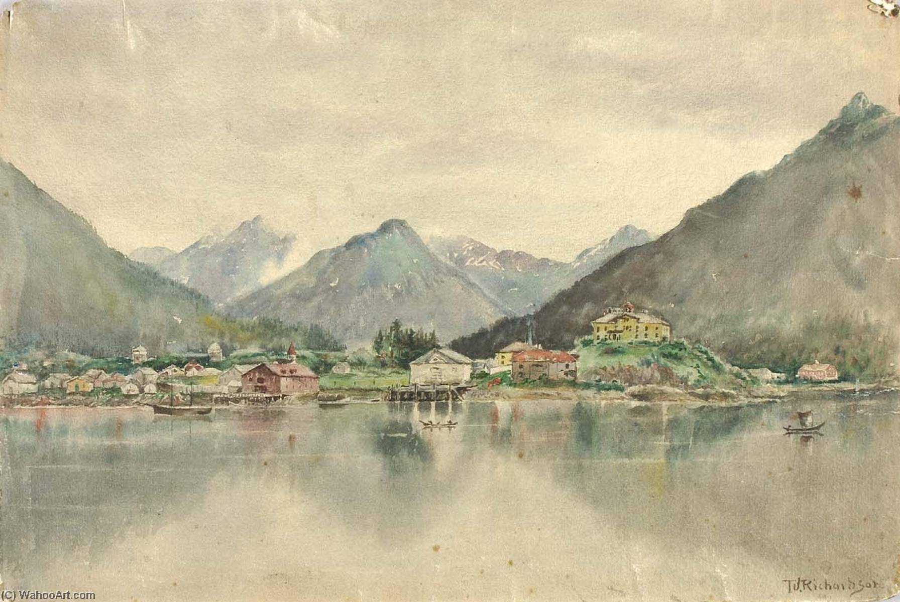 Wikioo.org - The Encyclopedia of Fine Arts - Painting, Artwork by Theodore J. Richardson - Sitka from the Islands, Showing Russian Castle, 1888