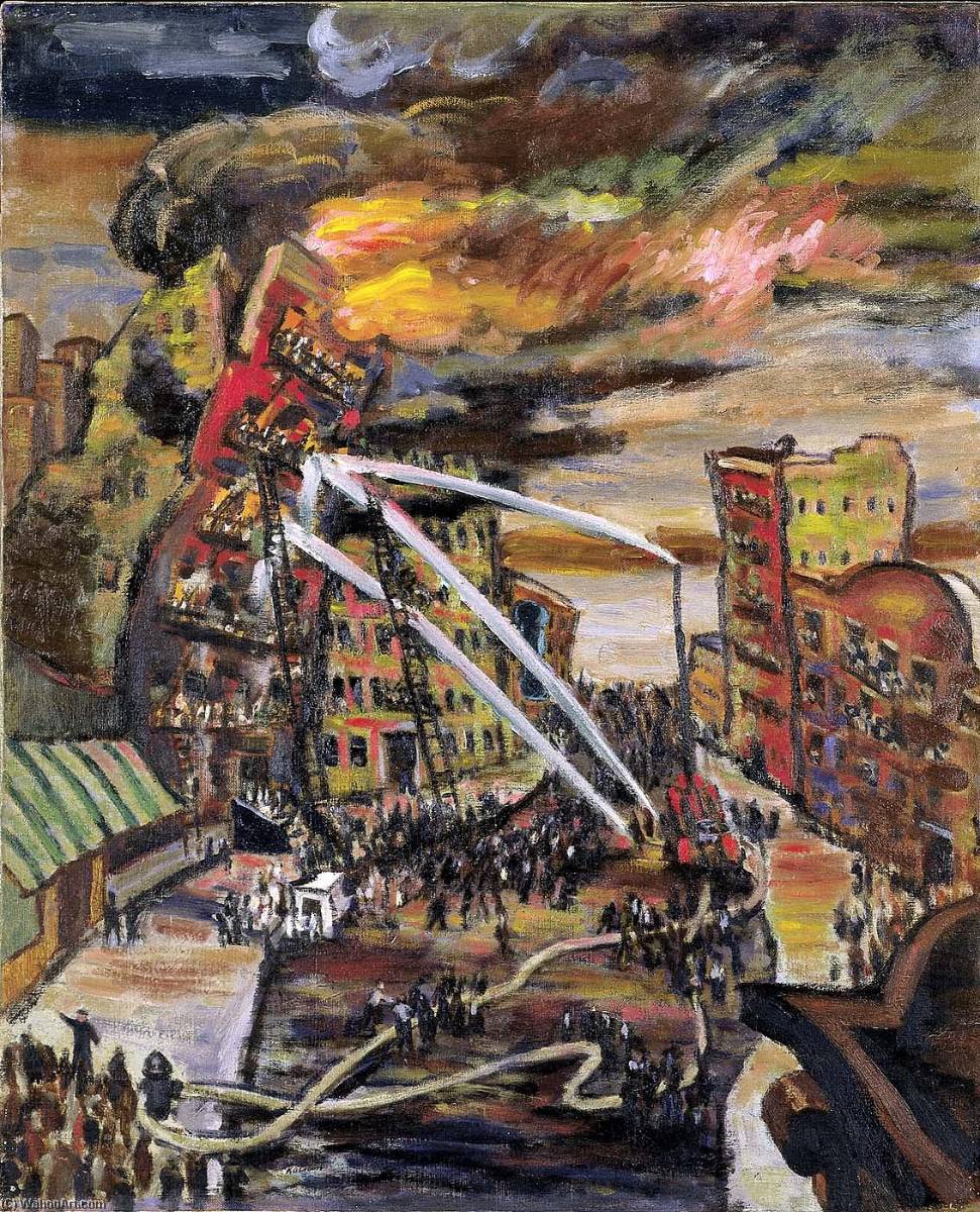 Wikioo.org - The Encyclopedia of Fine Arts - Painting, Artwork by Jacob Kainen - Tenement Fire