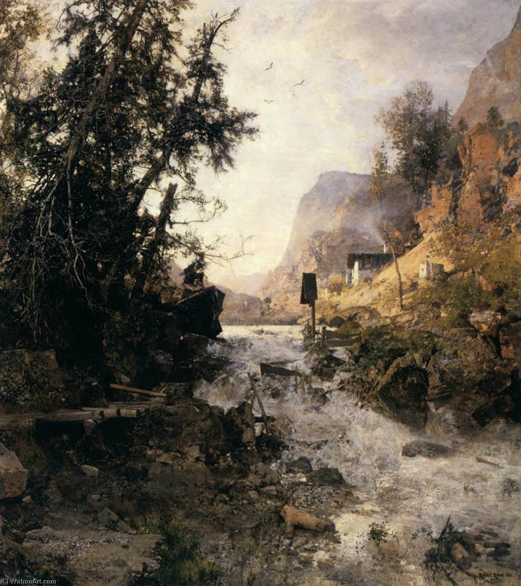 Wikioo.org - The Encyclopedia of Fine Arts - Painting, Artwork by Robert Russ - Mountain Torrent after the Storm
