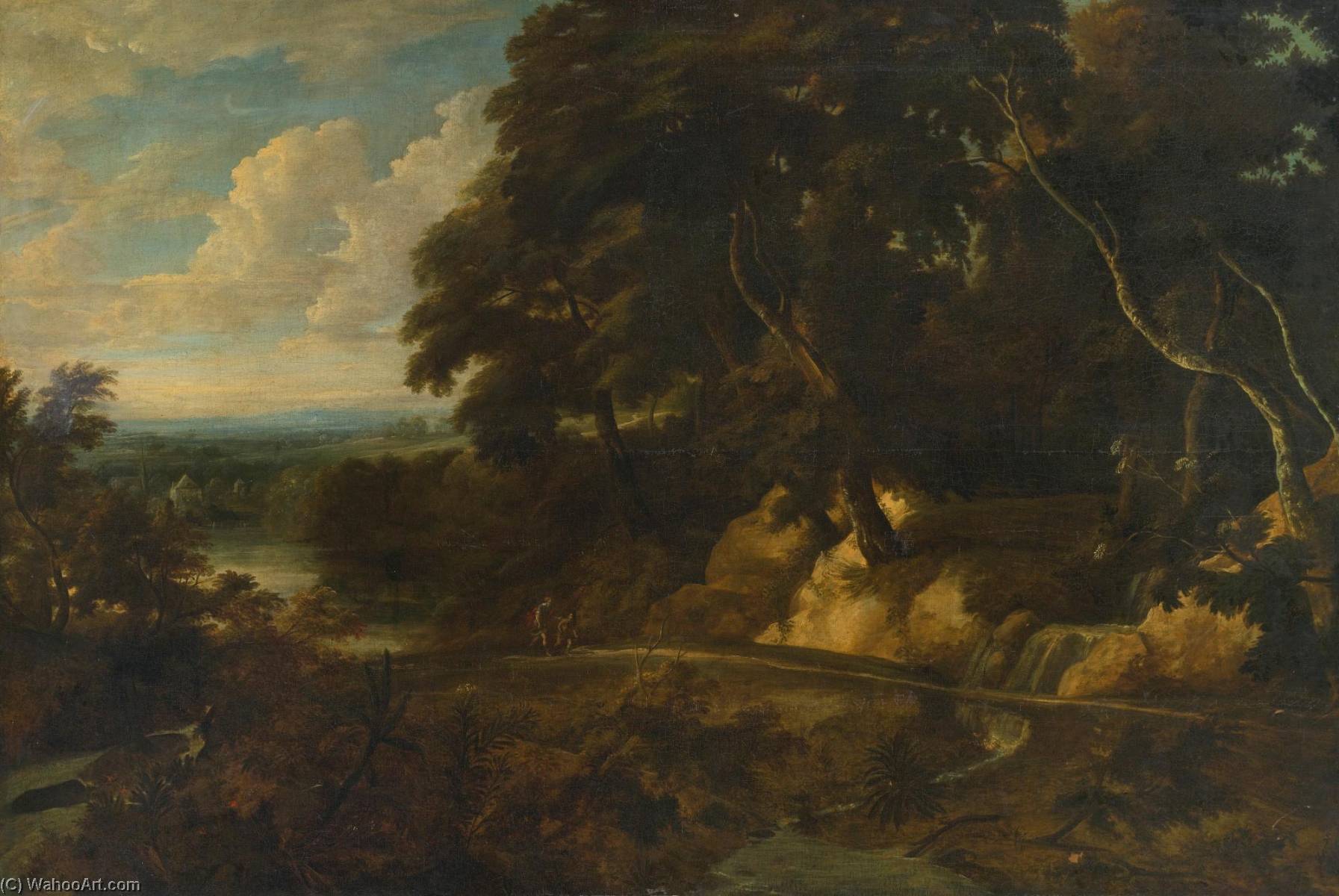 Wikioo.org - The Encyclopedia of Fine Arts - Painting, Artwork by Roelant Roghman - An extensive landscape with figures along a path