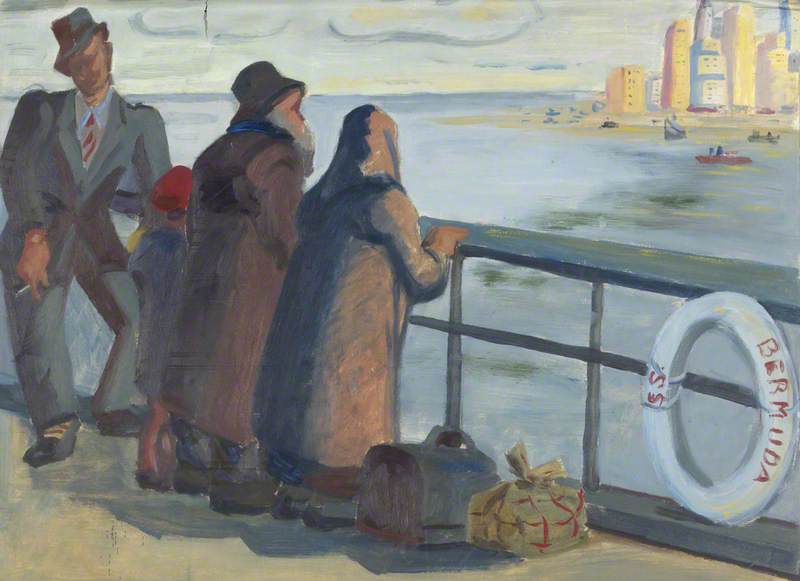 Wikioo.org - The Encyclopedia of Fine Arts - Painting, Artwork by Margaret Frances Anne Vane-Tempest-Stewart - A Couple of Old Jewish Refugees and a Spiv on SS 'Bermuda', Approaching New York