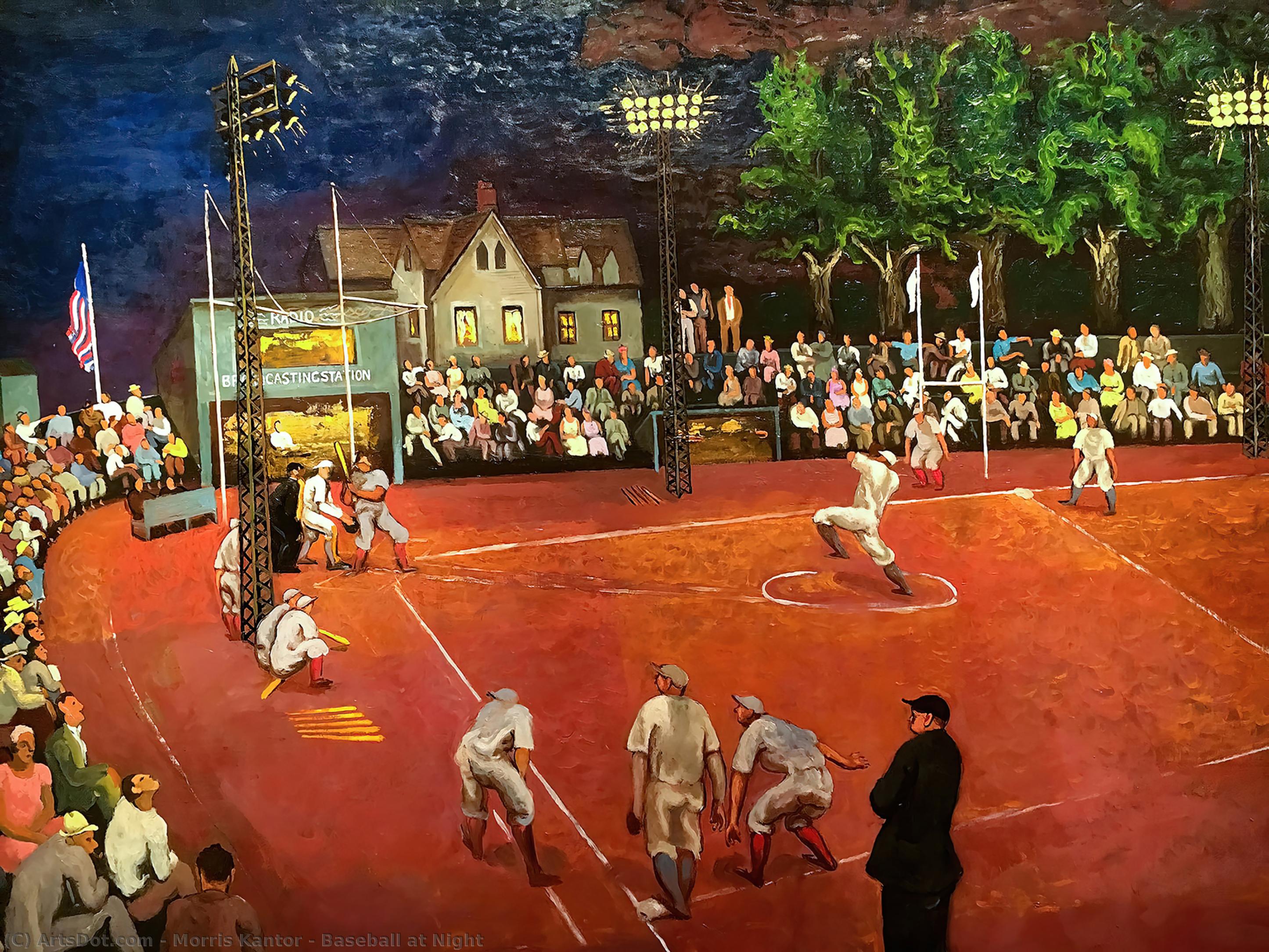 WikiOO.org - Enciclopédia das Belas Artes - Pintura, Arte por Morris Kantor - Baseball at Night