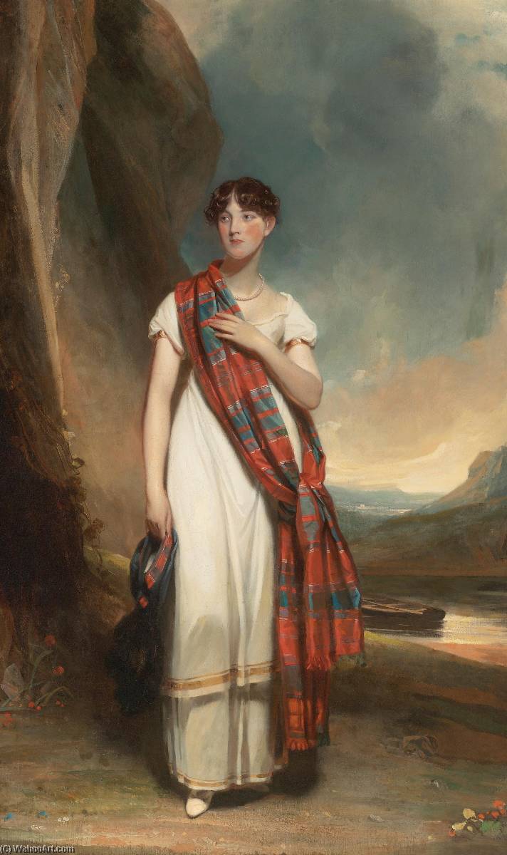 WikiOO.org - Enciklopedija likovnih umjetnosti - Slikarstvo, umjetnička djela John Watson Gordon - Portrait of a Lady wearing Plaid in a Landscape