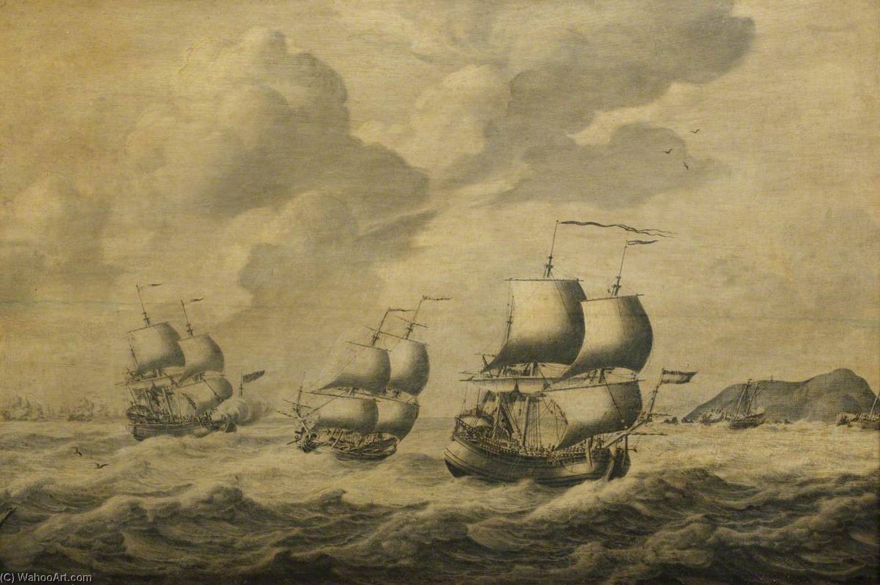 WikiOO.org - Encyclopedia of Fine Arts - Lukisan, Artwork Adriaen Van Salm - Dutch Ships Driving before a Gale