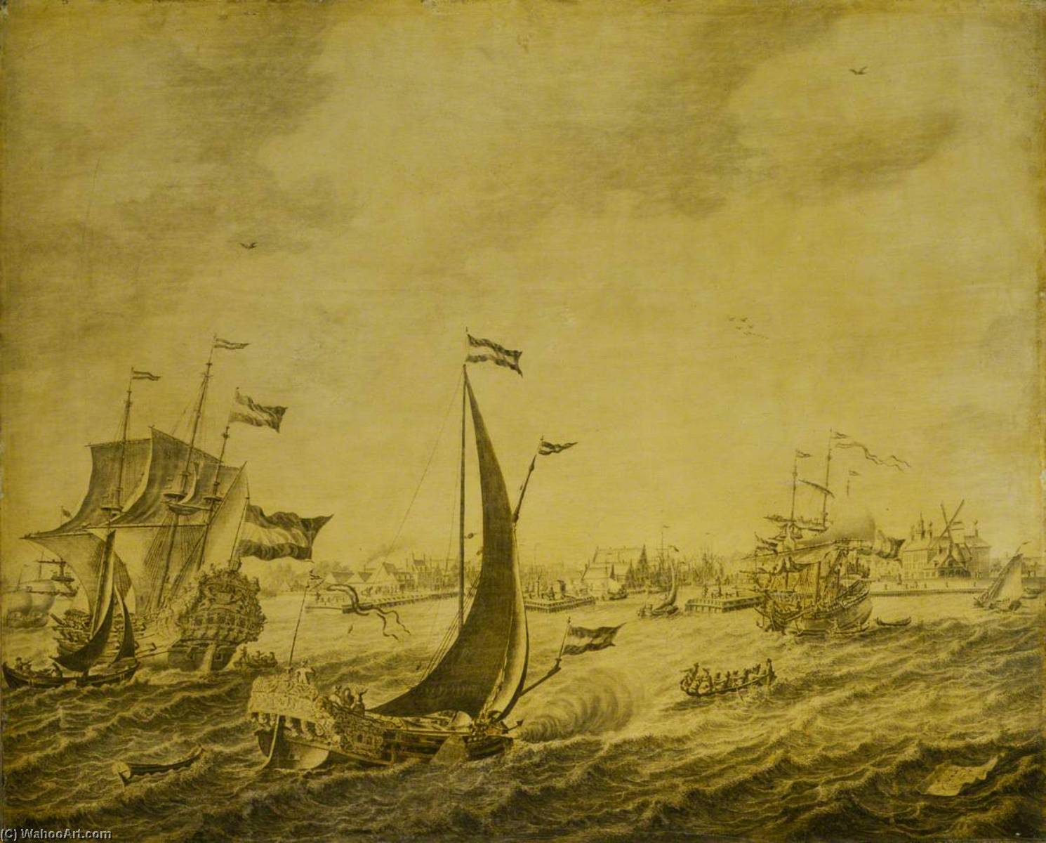 WikiOO.org - Encyclopedia of Fine Arts - Lukisan, Artwork Adriaen Van Salm - Shipping off Delftshaven