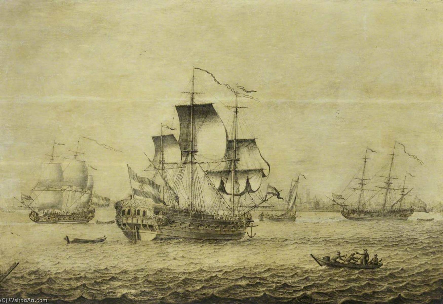 WikiOO.org - Encyclopedia of Fine Arts - Lukisan, Artwork Adriaen Van Salm - A Dutch Frigate off Rotterdam