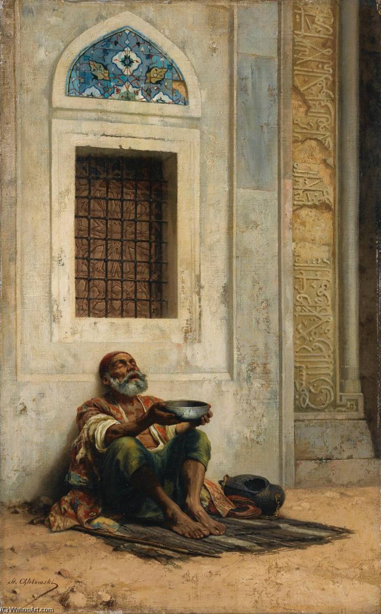 Wikioo.org - The Encyclopedia of Fine Arts - Painting, Artwork by Stanislaus Von Chlebowski - Mendicant at the Mosque door