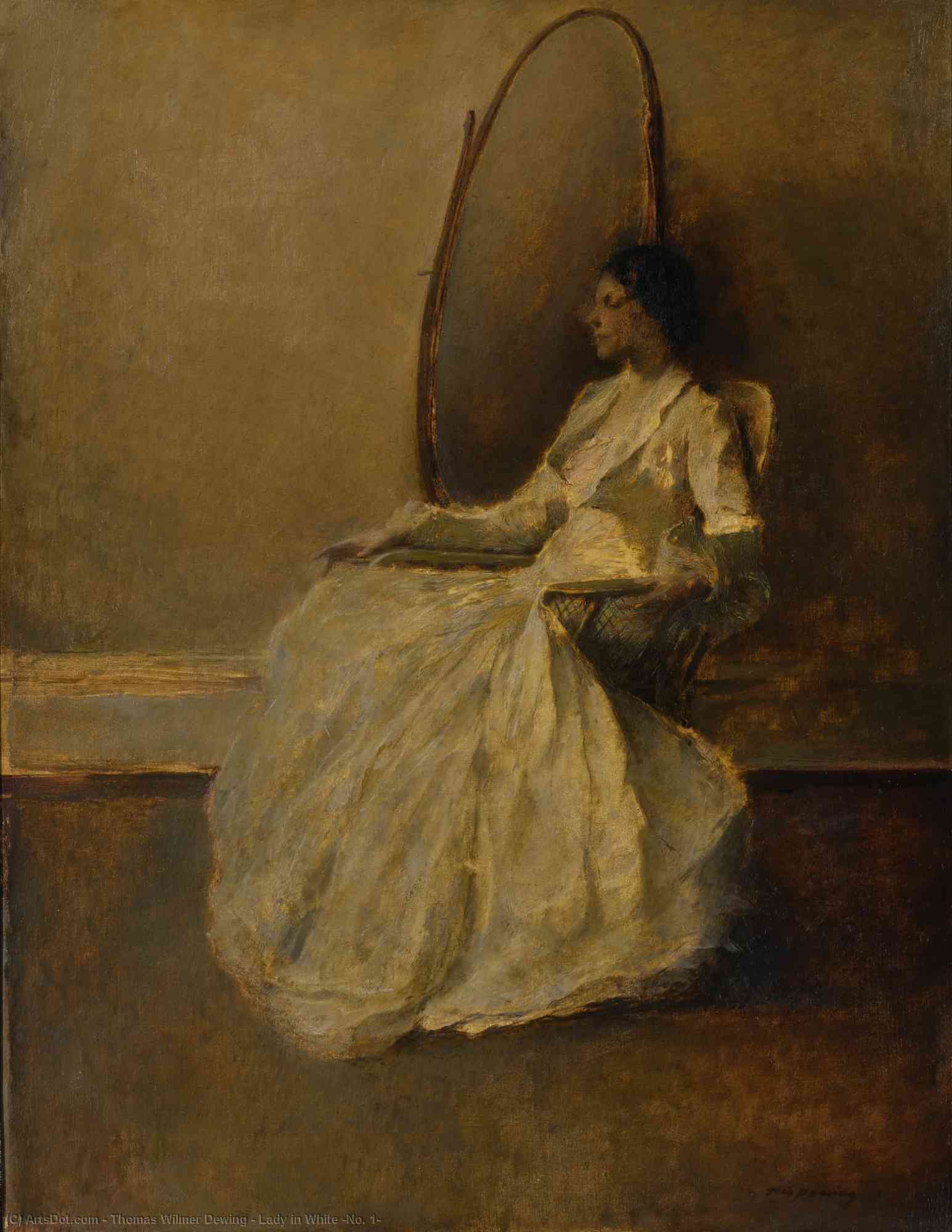 Wikioo.org - The Encyclopedia of Fine Arts - Painting, Artwork by Thomas Wilmer Dewing - Lady in White (No. 1)