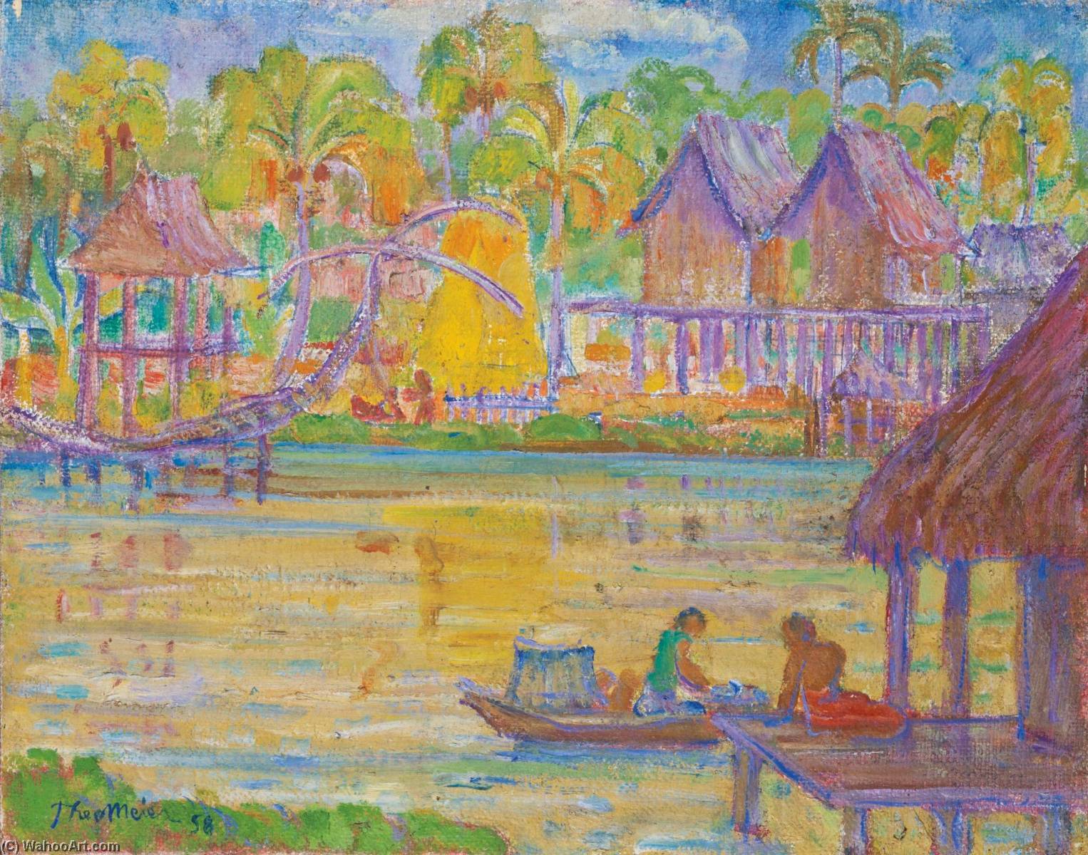 Wikioo.org - The Encyclopedia of Fine Arts - Painting, Artwork by Theo Meier - Village on a Lake, Hua Hin