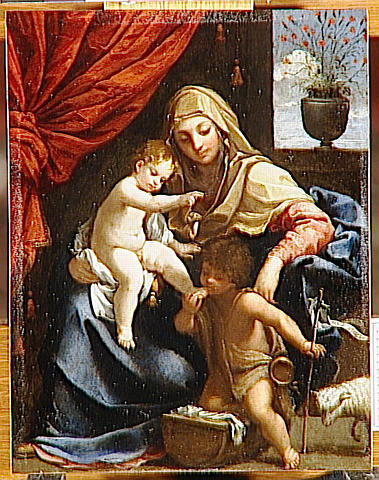 Wikioo.org - The Encyclopedia of Fine Arts - Painting, Artwork by Reni Guido (Le Guide) - LA VIERGE, L'ENFANT JESUS ET SAINT JEAN BAPTISTE