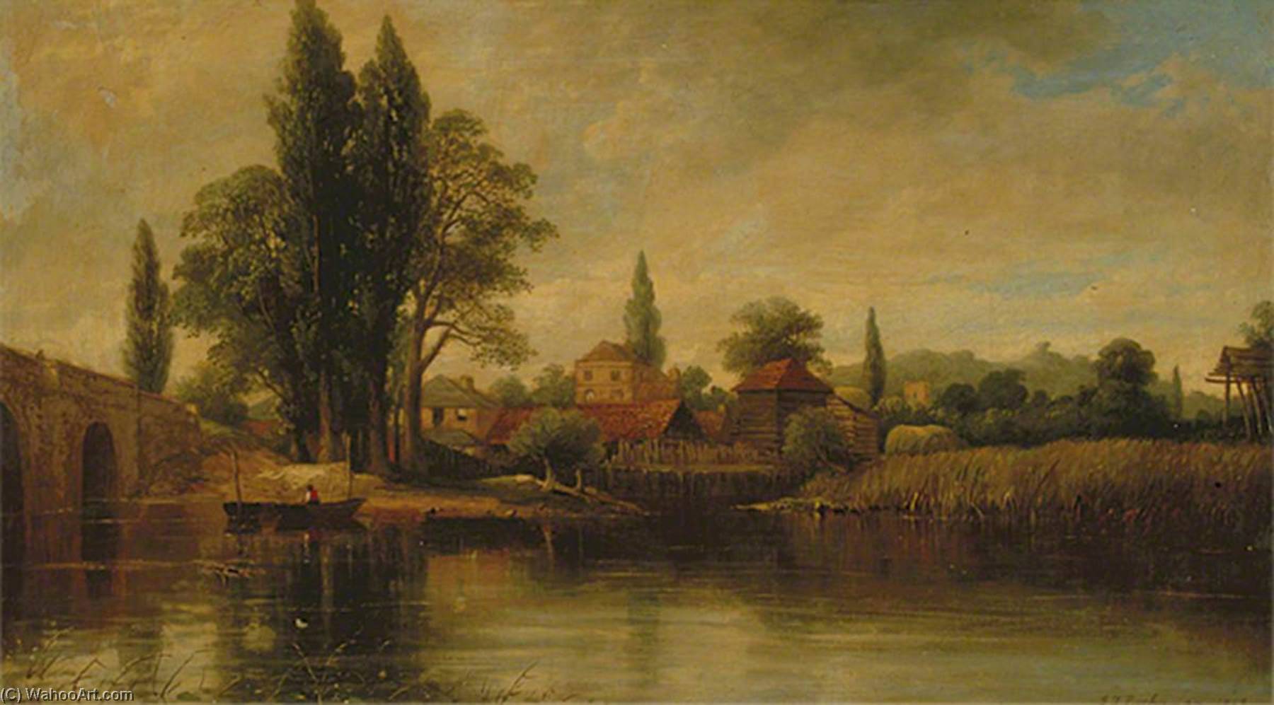 Wikioo.org - The Encyclopedia of Fine Arts - Painting, Artwork by George Frederick Buchanan - River Scene with a Boat