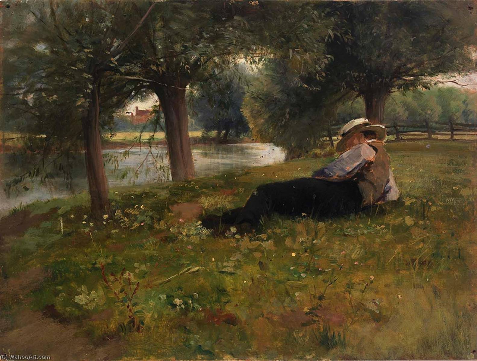 Wikioo.org - The Encyclopedia of Fine Arts - Painting, Artwork by Eliphalet Fraser Andrews - Man Reclining beside a Stream