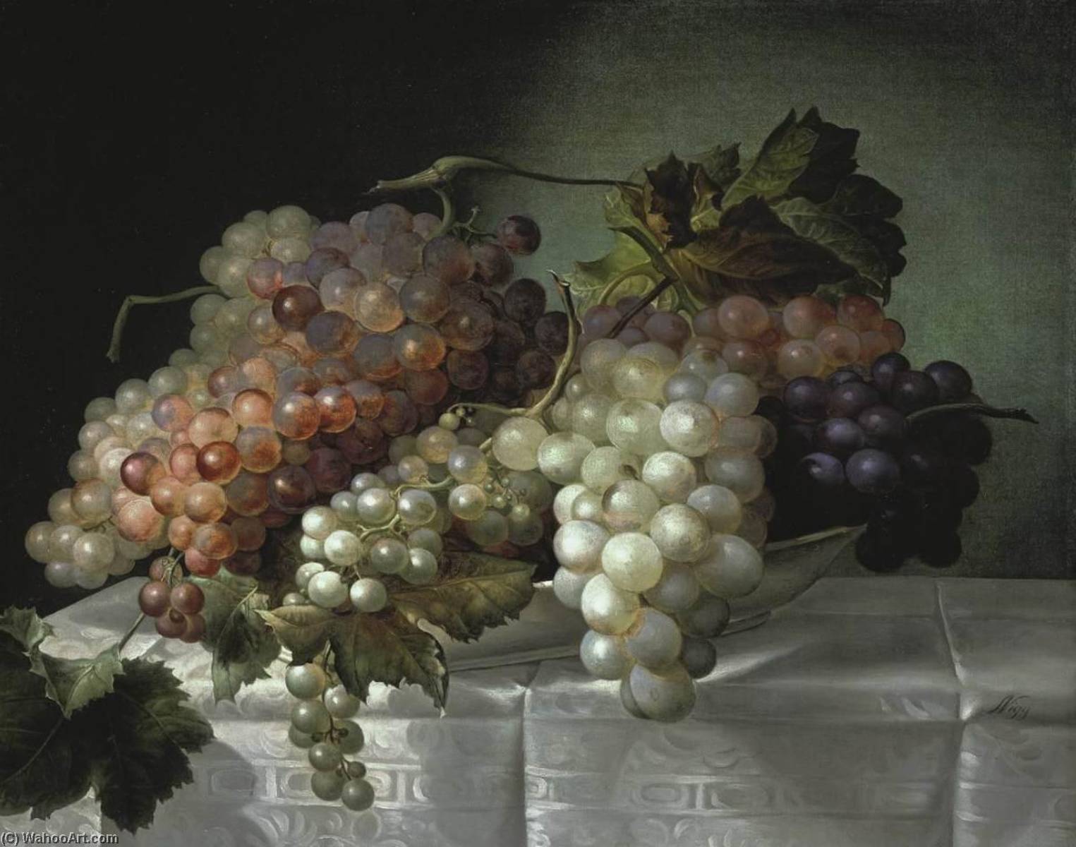 Wikioo.org - The Encyclopedia of Fine Arts - Painting, Artwork by Joseph Nigg - Still Life with Grapes