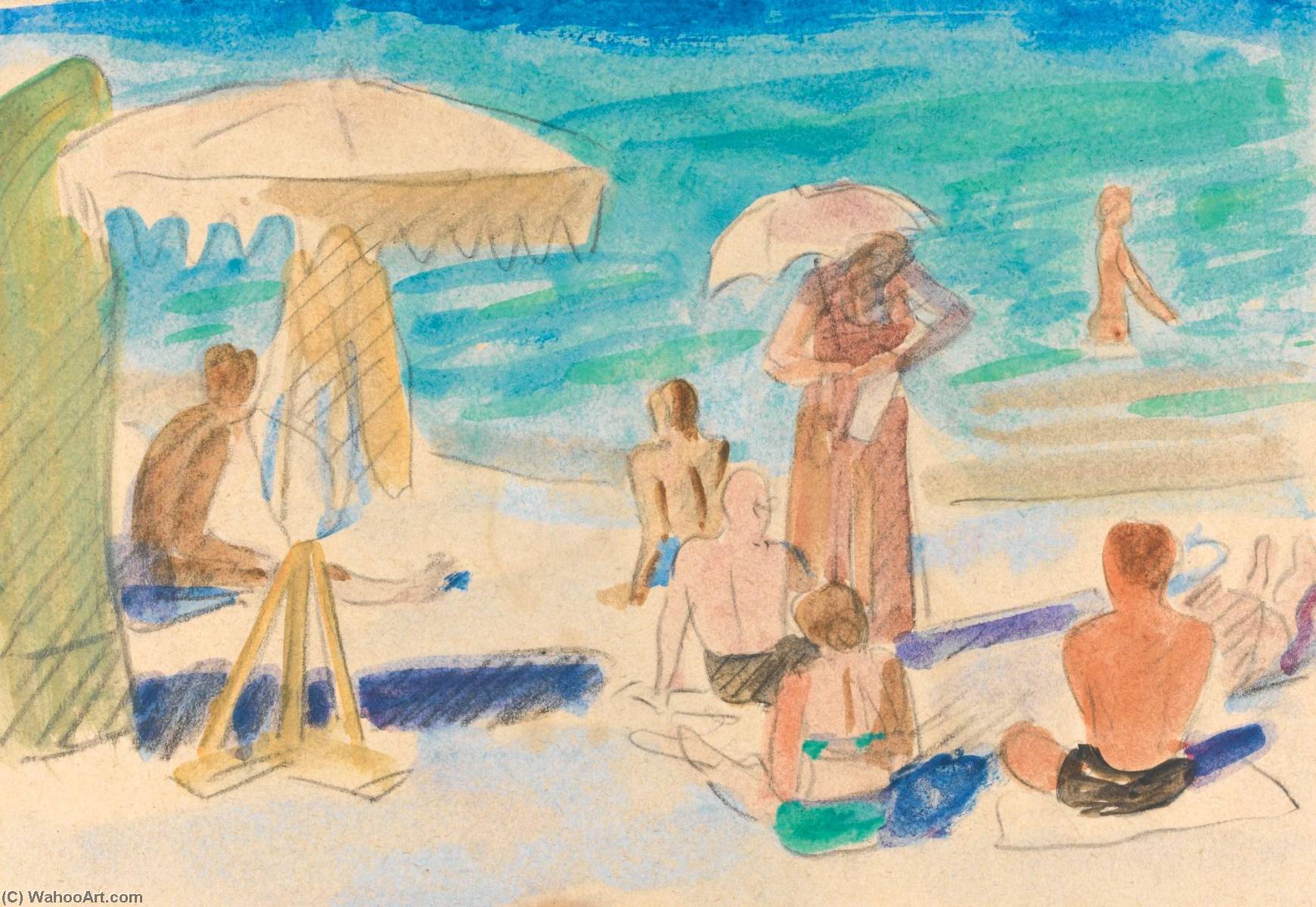 WikiOO.org - אנציקלופדיה לאמנויות יפות - ציור, יצירות אמנות Nikolai Andreevich Tyrsa - Beach at Sochi, 1937