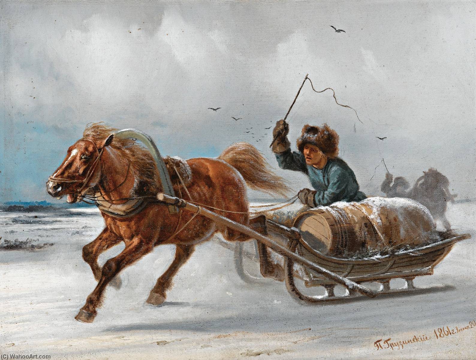 WikiOO.org - Encyclopedia of Fine Arts - Målning, konstverk Petr Nikolaevich Gruzinsky - Sleigh Driver
