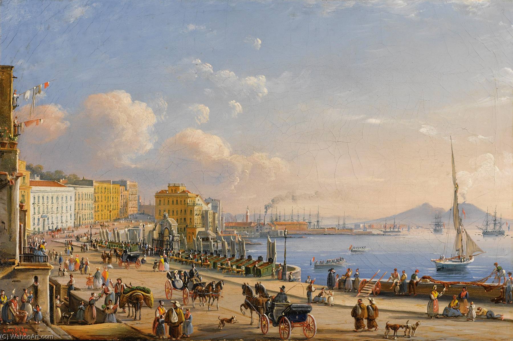 Wikioo.org - The Encyclopedia of Fine Arts - Painting, Artwork by Salvatore Candido - Veduta di Napoli da Santa Lucia