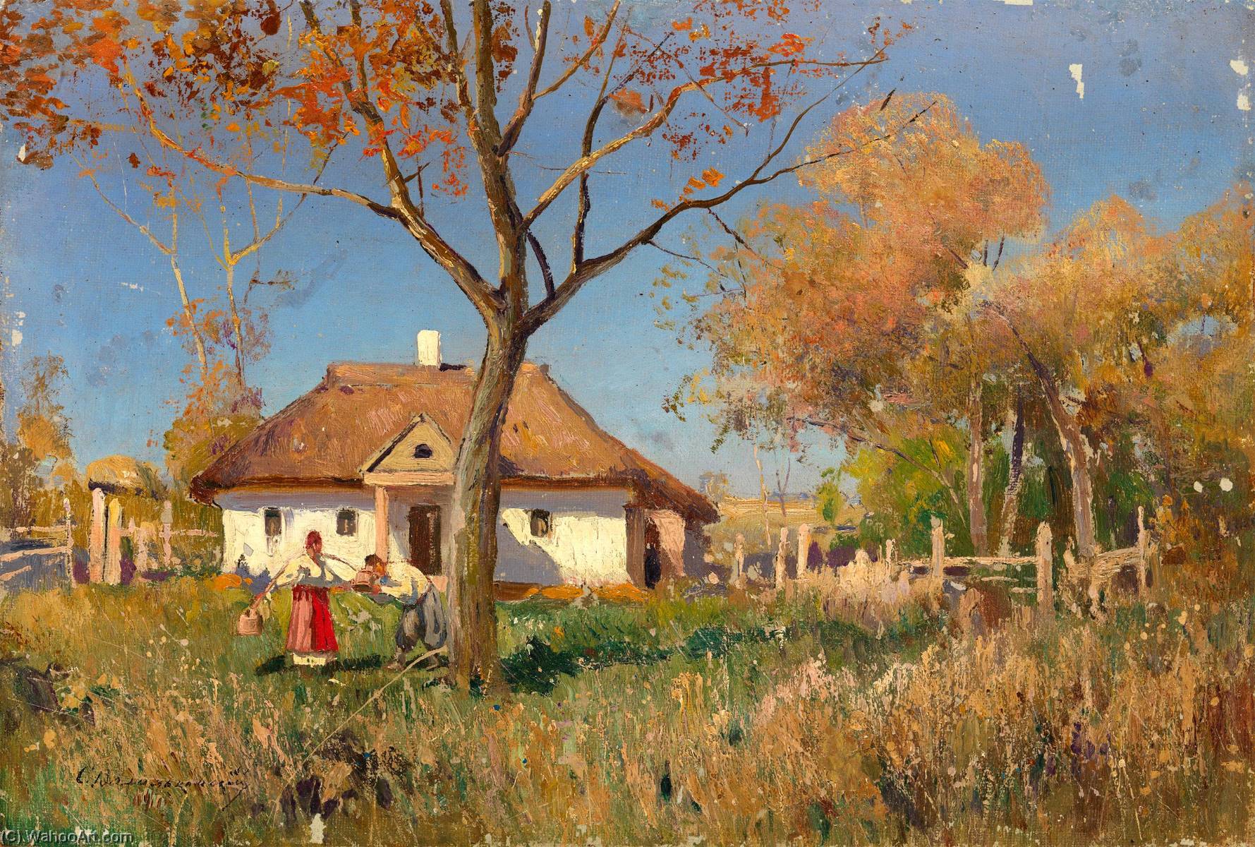 Wikioo.org - The Encyclopedia of Fine Arts - Painting, Artwork by Sergei Ivanovich Vasilkovsky - Hut in Oposhnya, Ukraine