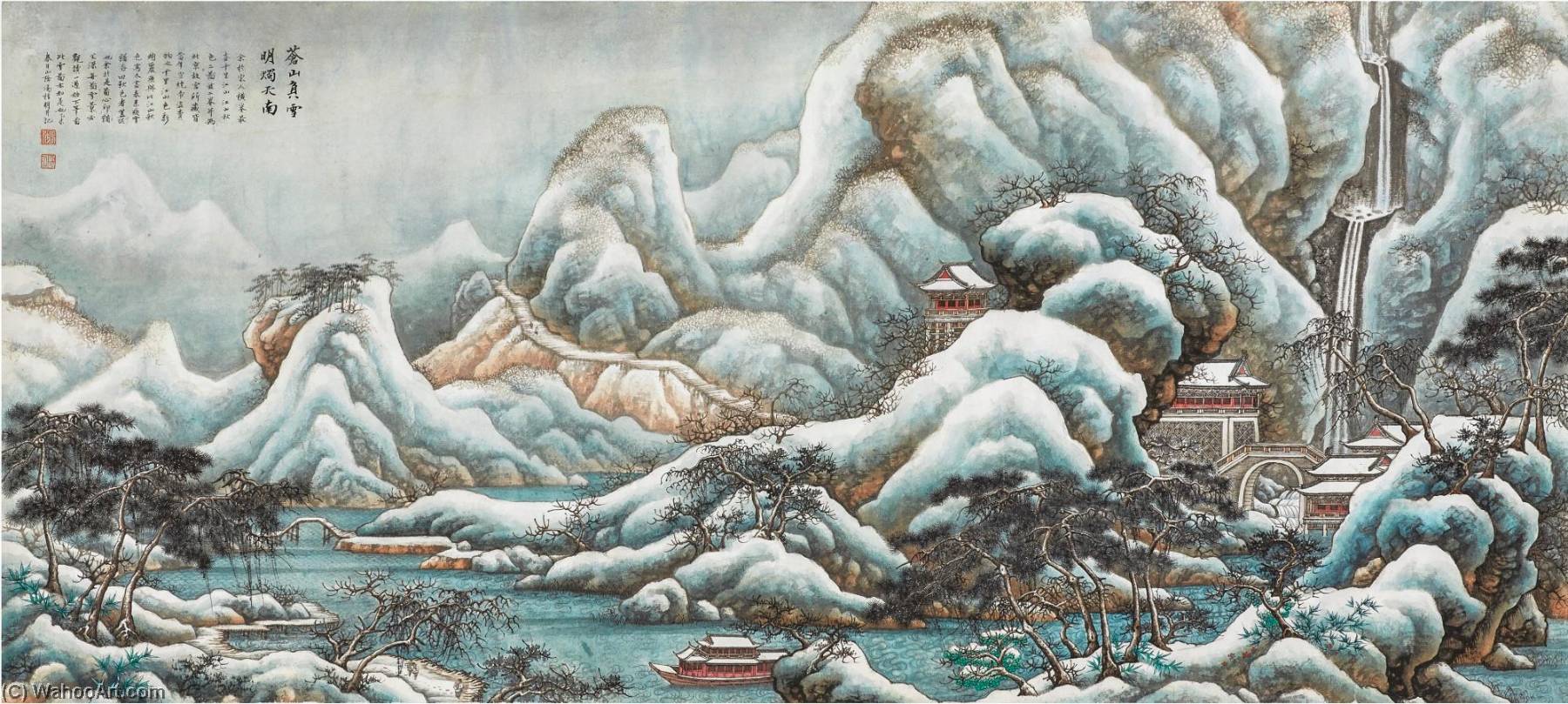 Wikioo.org - The Encyclopedia of Fine Arts - Painting, Artwork by Tang Zheming - Hermitage Amid the Mountains