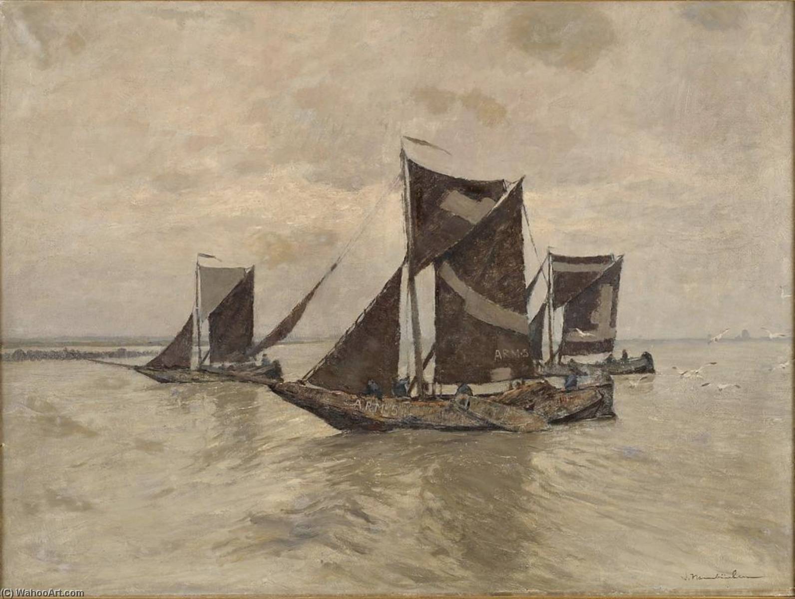 Wikioo.org - The Encyclopedia of Fine Arts - Painting, Artwork by Wilhelm Hambüchen - Fishing Boats on the Rhine