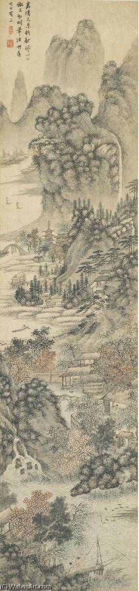 Wikioo.org - The Encyclopedia of Fine Arts - Painting, Artwork by Xie Shichen - LANDSCAPE AFTER WANG MENG