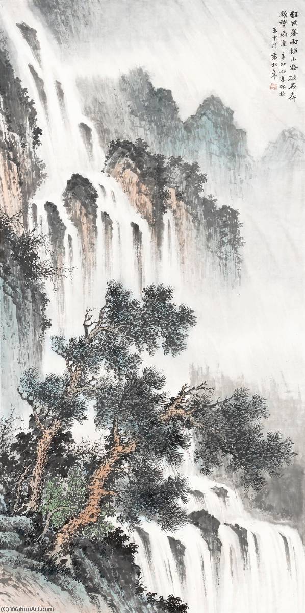 Wikioo.org - The Encyclopedia of Fine Arts - Painting, Artwork by Yuan Songnian - WATERFALL BY THE PINE TREES