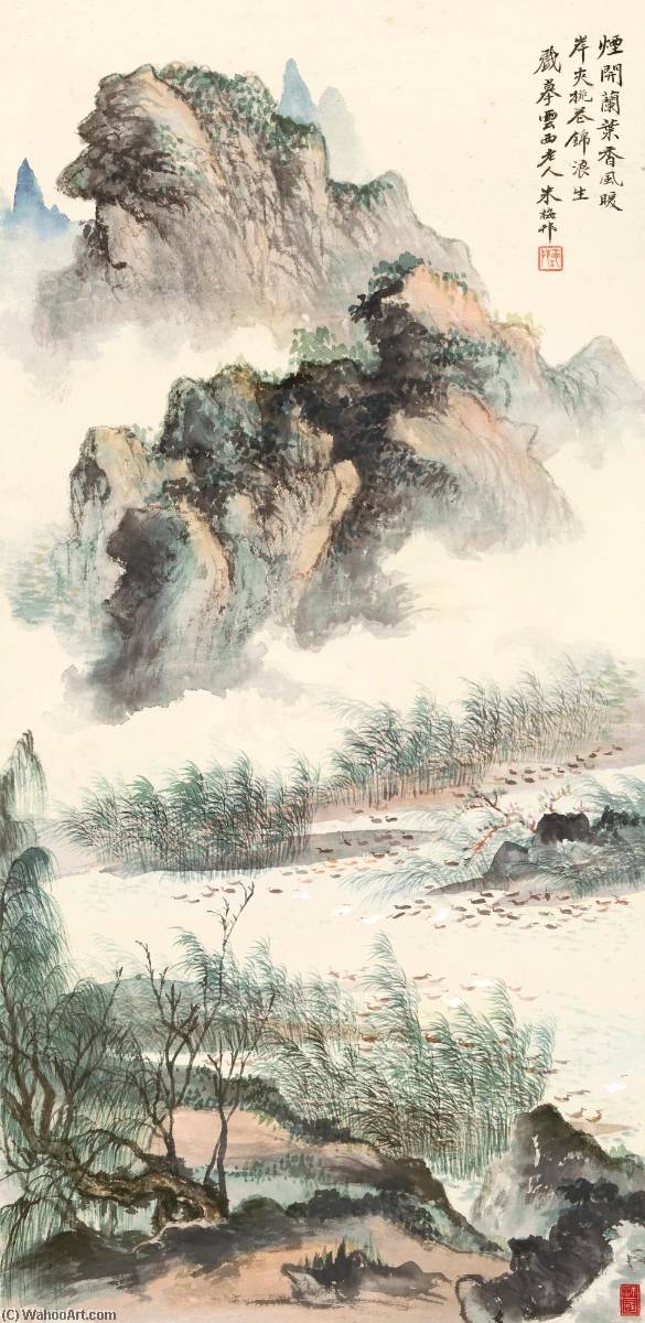 Wikioo.org - The Encyclopedia of Fine Arts - Painting, Artwork by Zhu Meicun - Ducks in the Spring River
