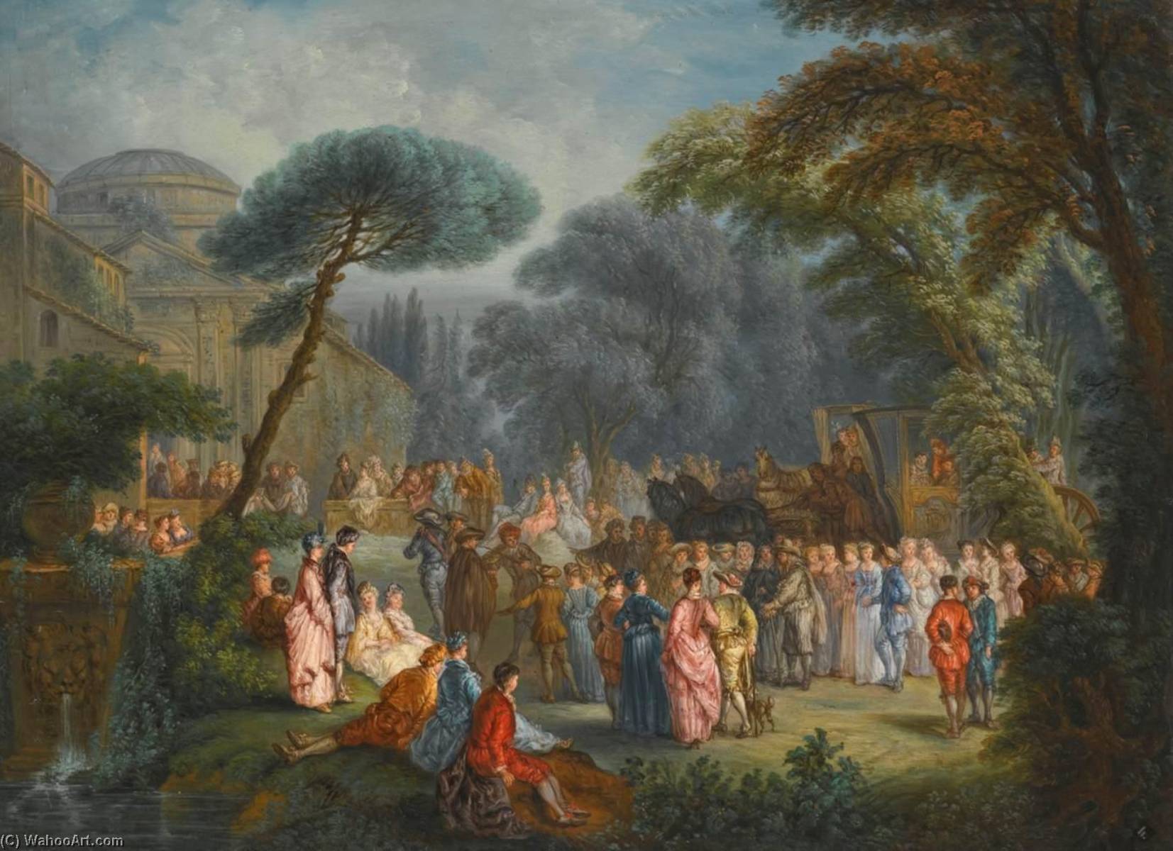 WikiOO.org - Encyclopedia of Fine Arts - Schilderen, Artwork Alexandre Paul Joseph Veron - Elegant Party in a Park