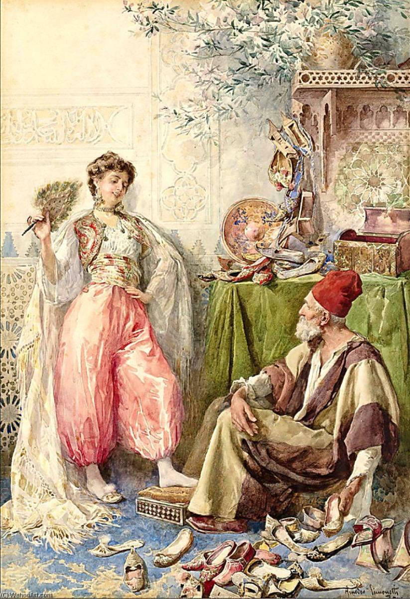 Wikioo.org - The Encyclopedia of Fine Arts - Painting, Artwork by Amedeo Momo Simonetti - The harem's cobbler
