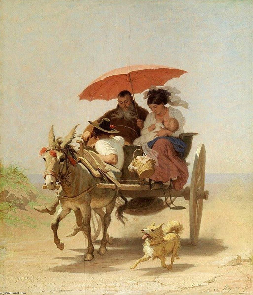 Wikioo.org - The Encyclopedia of Fine Arts - Painting, Artwork by Alfred Jacques Van Muyden - Donkey Coach with a Monk and Young Mother