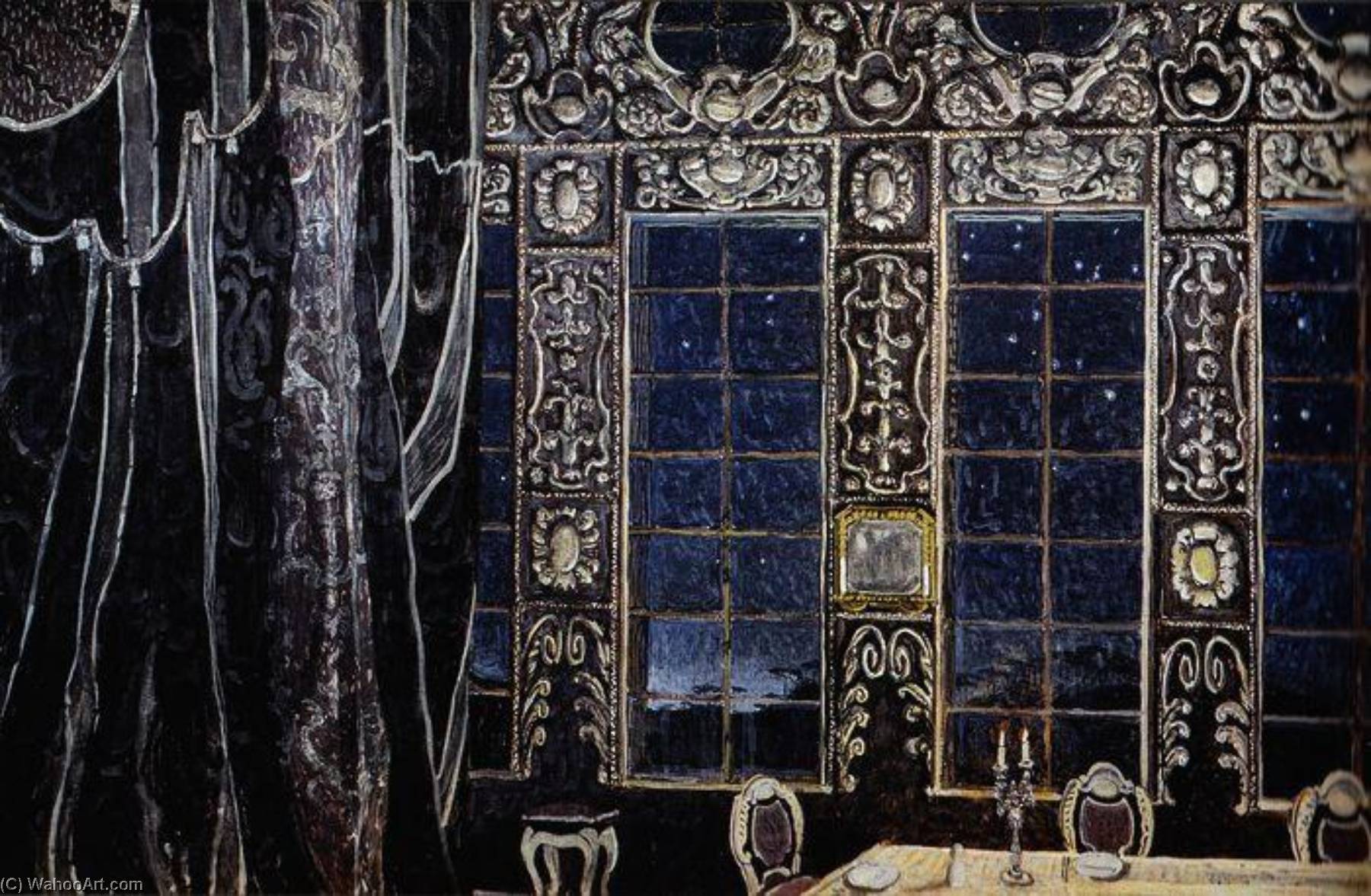 Wikioo.org - The Encyclopedia of Fine Arts - Painting, Artwork by Alexander Golovin - Dom Juan's Dining Room (also known as Set design for Act IV of Moliére's comedy Dom Juan )