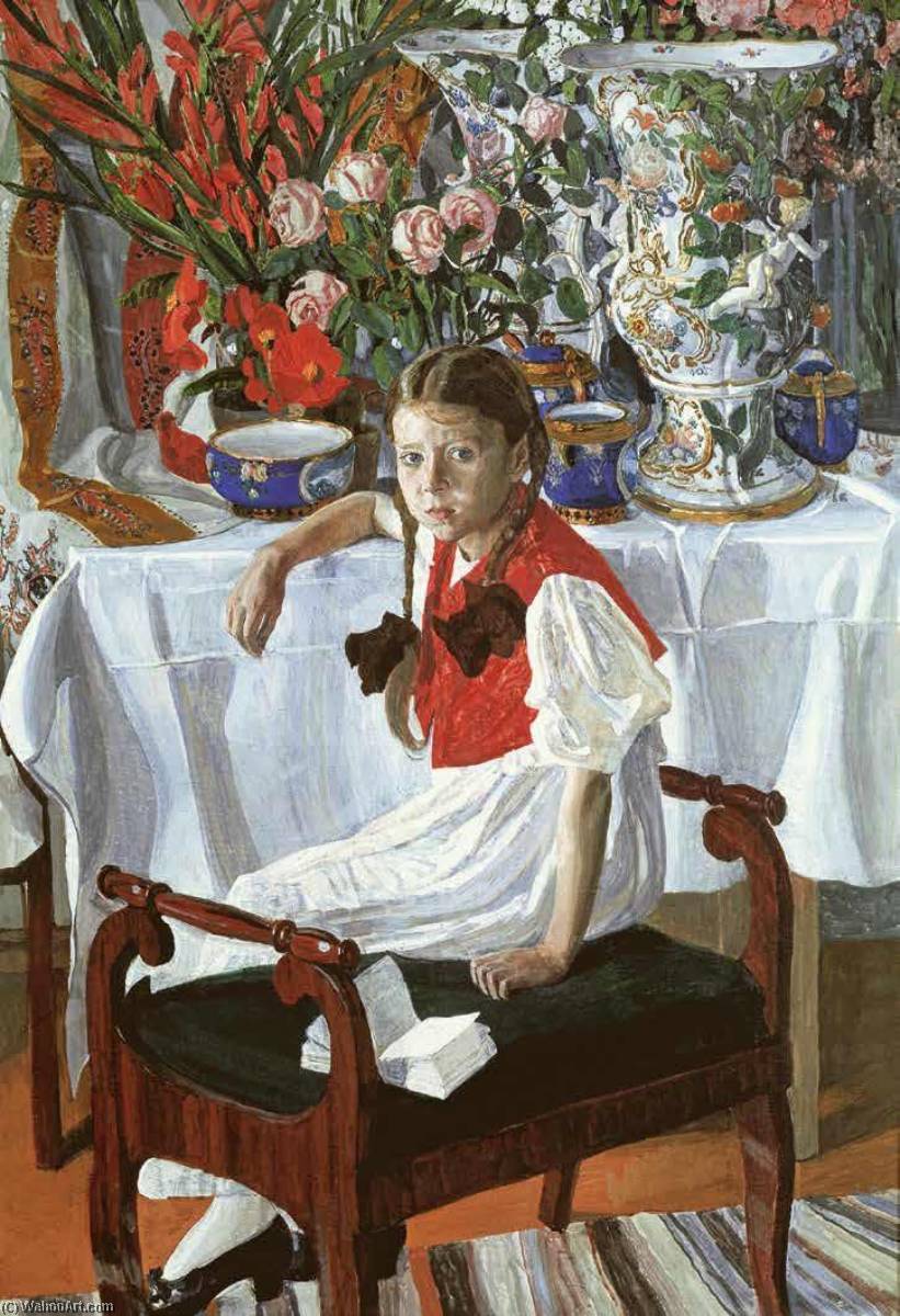 Wikioo.org - The Encyclopedia of Fine Arts - Painting, Artwork by Alexander Golovin - Girl with Porcelain (also known as Frosya)