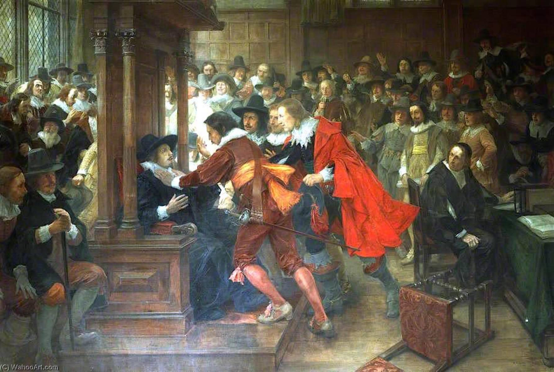 Wikioo.org - The Encyclopedia of Fine Arts - Painting, Artwork by Andrew Garrick Gow - House of Commons, 1628 1629, Speaker Finch Held by Holles and Valentine